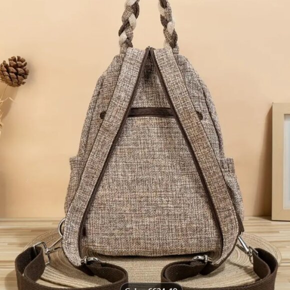 Boho Floral Elephant Embroidered Backpack NWT Burlap Style Convertible Bag NWOT main image 6